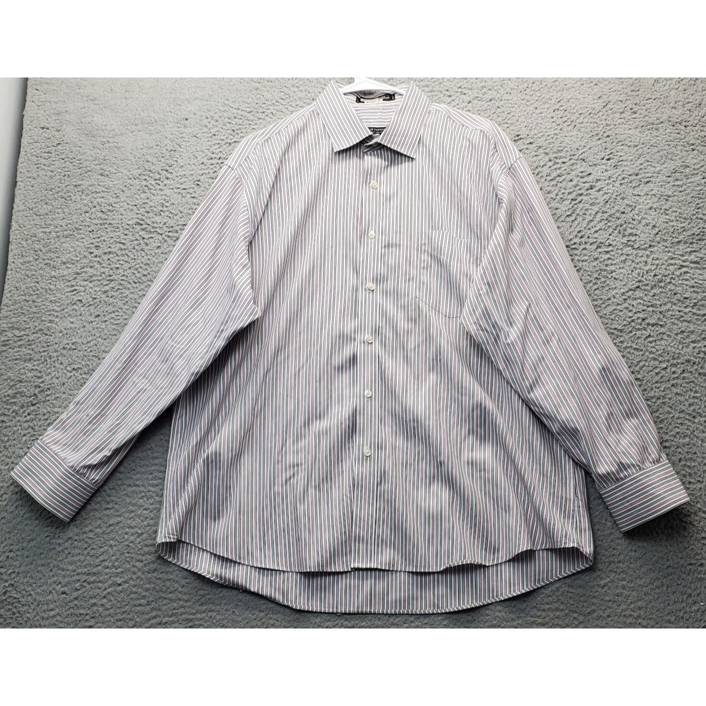 INC Dress Shirt Men 17.5 Multi Striped Non Iron Tailored Fit Chest Pocket Collar